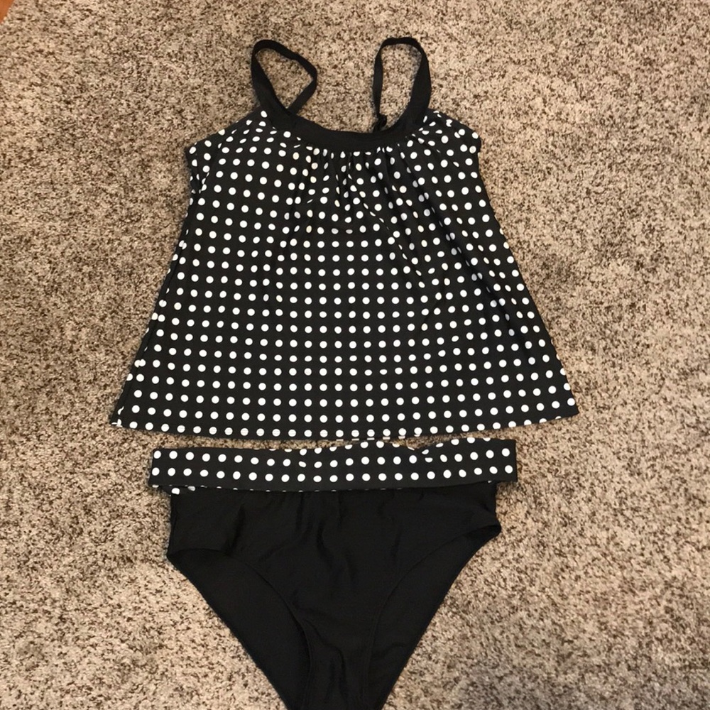 Black and White Polka Dot Tankini Size XL